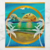 トロピカルモダンビーチパームツリーズサンセットバケーション ワインラベル (シングルラベル)