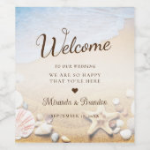 トロピカルモダンビーチヒトデ婚礼パーティー ワインラベル (シングルラベル)