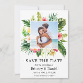 トロピカルモダンフローラ日付のフォトカードを保存 セーブザデート (正面)