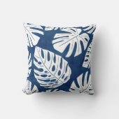 トロピカルモダンブルーホワートパ葉ーム クッション (正面)