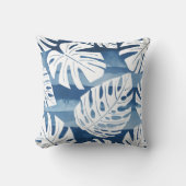トロピカルモダンブルーホワートパ葉ーム クッション (正面)