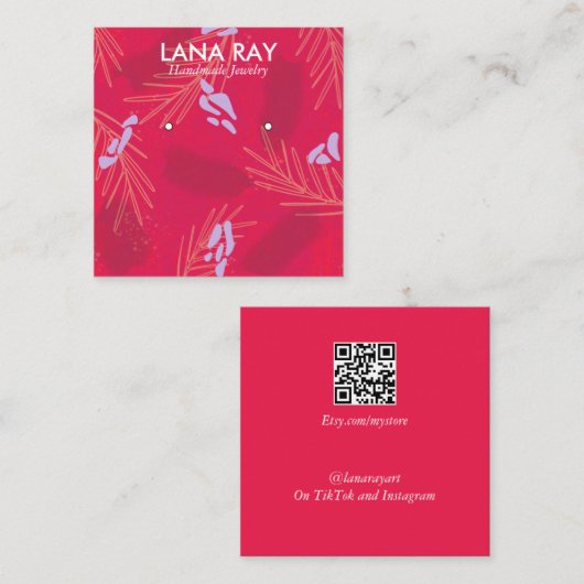 トロピカルモダンボタニカルイヤリングディスプレイ スクエア名刺 (正面/裏面)