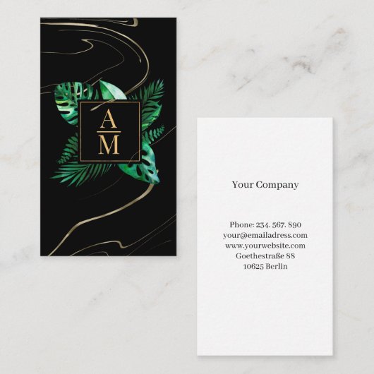 トロピカルモダンマーブルモノグラム名刺 名刺 (正面/裏面)
