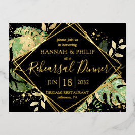 トロピカルモダンリハーサルディナー金ゴールド 箔招待状ポストカード