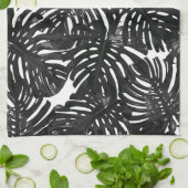 トロピカルモダン白黒ジャングル葉 キッチンタオル (折り畳み)