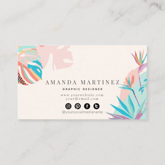 トロピカルモダン鮮やかモチーフのソーシャルメディア 名刺 (裏面)