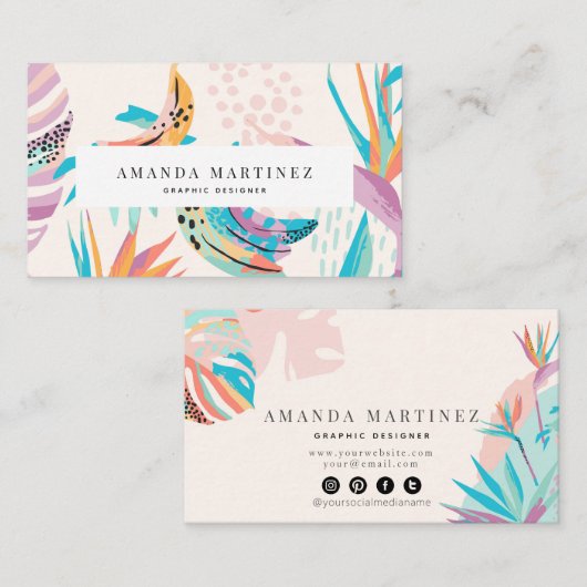 トロピカルモダン鮮やかモチーフのソーシャルメディア 名刺 (正面/裏面)