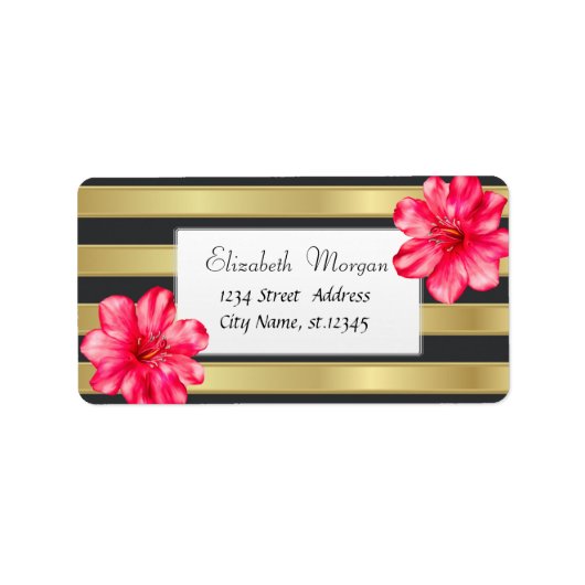 トロピカルモダン，ハイビスカス金ゴールドストライプ ラベル (正面)