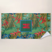 トロピカルモノグラムのフローラオンウィッカープリント ビーチタオル (正面)