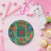 トロピカルモノグラムのフローラオンウィッカープリント ペーパープレート (パーティー)