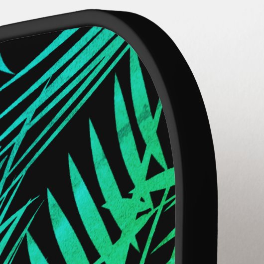 トロピカルモノグラムティール(緑がかった色)グラデーショングリーンパームモダン ピックルボールラケット (左詳細)