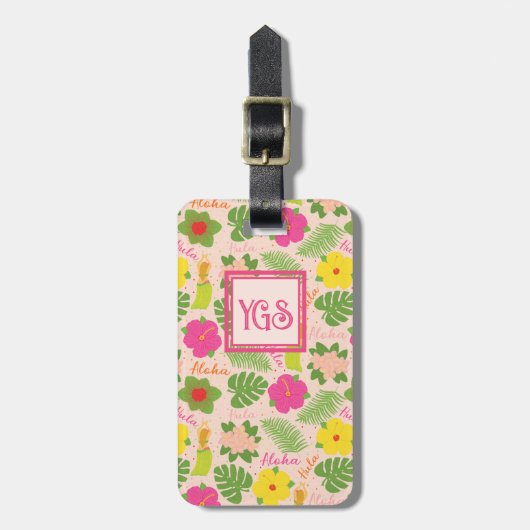 トロピカルモノグラムハワイアンフラワーアロハフラ女性 ラゲッジタグ (正面縦)