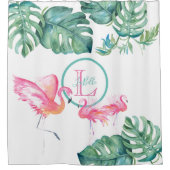 トロピカルモノグラムピンクフラミンゴバスルーム シャワーカーテン (正面)