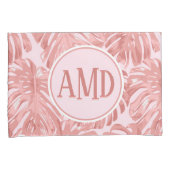 トロピカルモノグラムピンクモンステラジャングル葉 枕カバー (正面右)