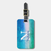 トロピカルモノグラム動揺してブルーグリーンビーチ ラゲッジタグ (正面縦)