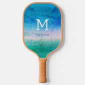 トロピカルモノグラム海ブルーグリーンビーチイ ピックルボールラケット (正面)