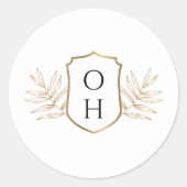 トロピカルモノグラム結婚ステッカー | パームクレスト ラウンドシール (正面)