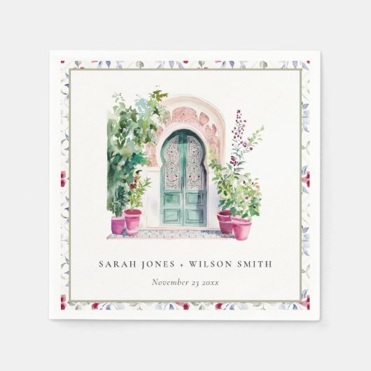 トロピカルモロッコの出入り口結婚の水色 スタンダードカクテルナプキン (正面)