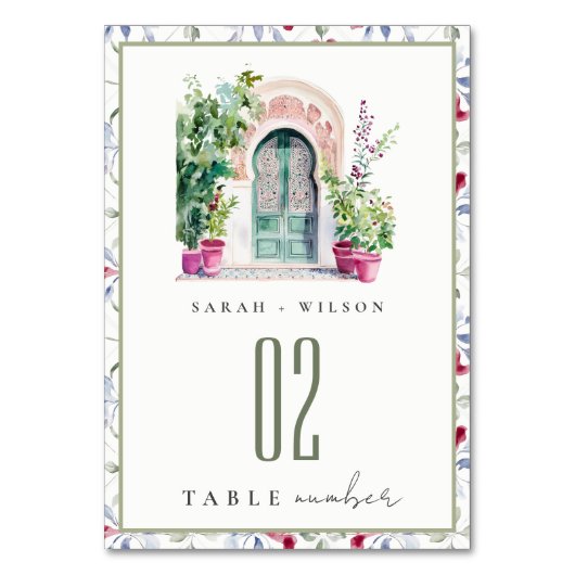 トロピカルモロッコの出入り口結婚の水色 テーブルナンバー (裏面)