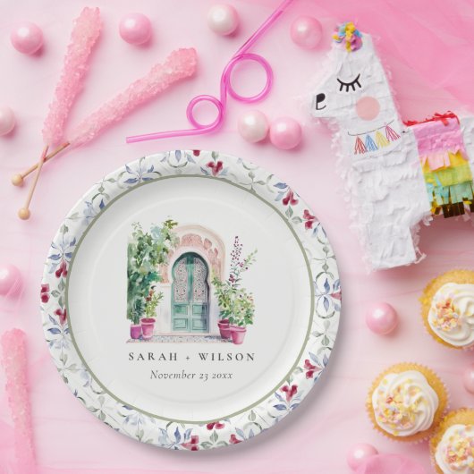 トロピカルモロッコの出入り口結婚の水色 ペーパープレート (パーティー)