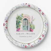 トロピカルモロッコの出入り口結婚の水色 ペーパープレート (正面)