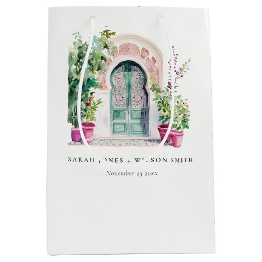 トロピカルモロッコの出入り口結婚の水色 ミディアムペーパーバッグ (正面)