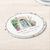 トロピカルモロッコの出入り口結婚の水色 ラウンドペーパーコースター (アングル)