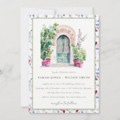 トロピカルモロッコの出入り口結婚の水色 招待状 (正面)