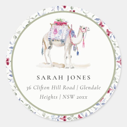 トロピカルモロッコの水色のラクダの住所 ラウンドシール (正面)