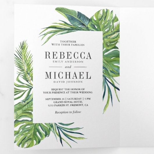 トロピカルモンスターラパーム写真コラージュウェディング 三つ折り招待状 (内部最初)