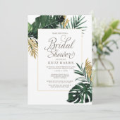 トロピカルモンステラと金ゴールドリーフブライダルシャワー 招待状 (スタンド正面)