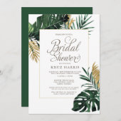 トロピカルモンステラと金ゴールドリーフブライダルシャワー 招待状 (正面/裏面)