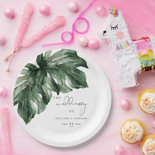 トロピカルモンステラのエレガントな結婚式 ペーパープレート (パーティー)
