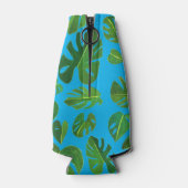 トロピカルモンステラウォーターカラーグリーンカスタムイニシャル ボトルクーラー (裏面)