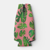 トロピカルモンステラウォーターカラーグリーンカスタムイニシャル ボトルクーラー (裏面)