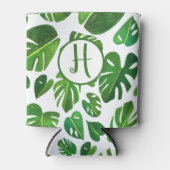 トロピカルモンステラウォーターカラーホワイトグリーンカスタム 缶クーラー (正面)