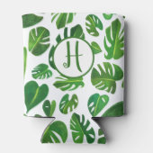 トロピカルモンステラウォーターカラーホワイトグリーンカスタム 缶クーラー (裏面)