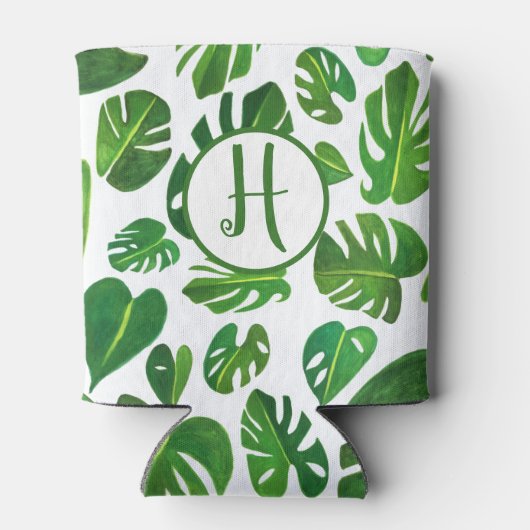 トロピカルモンステラウォーターカラーホワイトグリーンカスタム 缶クーラー (裏面)