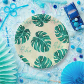 トロピカルモンステラエメラルドグリーン葉パームアロハ ペーパープレート (パーティー)