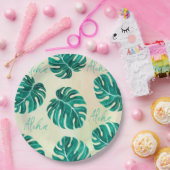 トロピカルモンステラエメラルドグリーン葉パームアロハ ペーパープレート (パーティー)