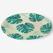 トロピカルモンステラエメラルドグリーン葉パームアロハ ペーパープレート (アングル)