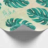 トロピカルモンステラエメラルドグリーン葉パームアロハ ラッピングペーパー (角)