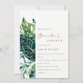 トロピカルモンステラグリーンファウナーズブライダルシャワー招待状 サンキューカード (正面)
