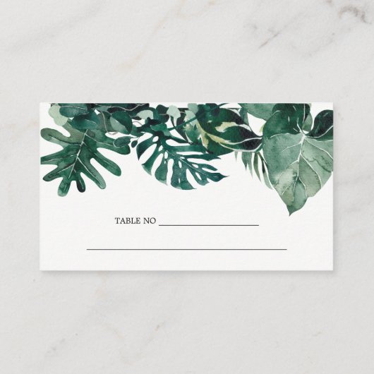 トロピカルモンステラグリーンファーンズリーフブライダルシャワー プレイスカード (裏面)