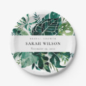 トロピカルモンステラグリーンリーフブライダルシャワーナプク ペーパープレート (正面)