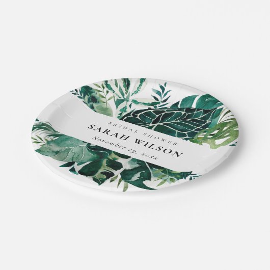 トロピカルモンステラグリーンリーフブライダルシャワーナプク ペーパープレート (アングル)