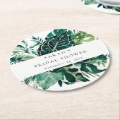 トロピカルモンステラグリーン葉ブライダルシャワー ラウンドペーパーコースター (アングル)