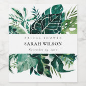 トロピカルモンステラグリーン葉ブライダルシャワー ワインラベル (シングルラベル)