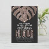 トロピカルモンステラダスティバラ金ゴールド結婚グリッターズ 招待状 (スタンド正面)