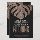 トロピカルモンステラダスティバラ金ゴールド結婚グリッターズ 招待状 (正面/裏面)